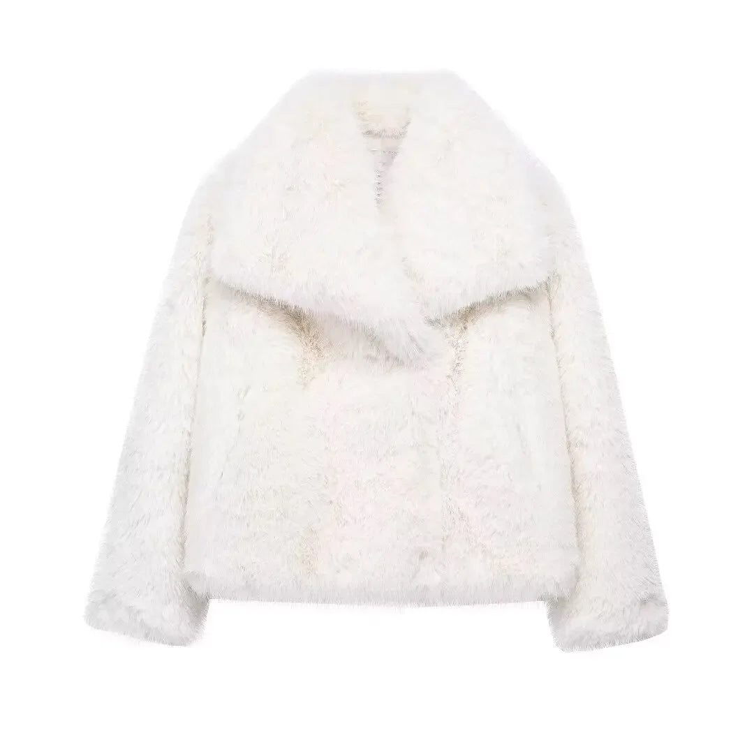 Winter Plush Coat Fashion Warm Thicken Fluffy Lapel Jacket