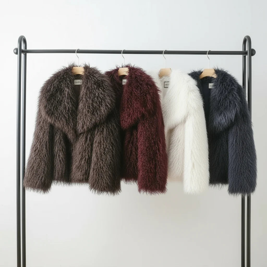 Elarra Faux Fur Shaggy Jacket – Women’s Oversized Mongolian Style Coat for Autumn Winter Outfits