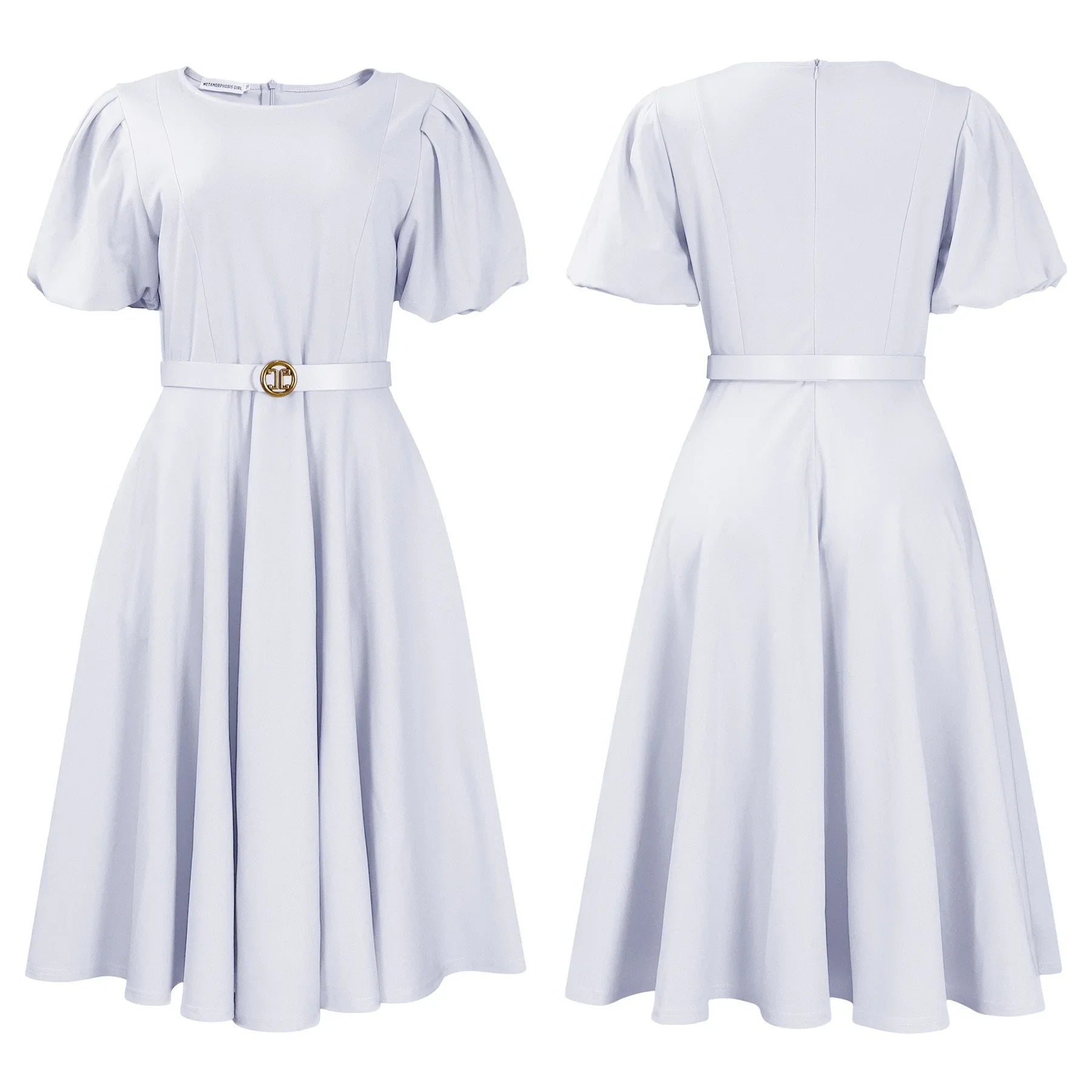 Elegant African Dresses For Women O Neck Short Sleeve Belt Waisted Pleated Mid Calf Fashion Female Birthday Party Dinner Dress