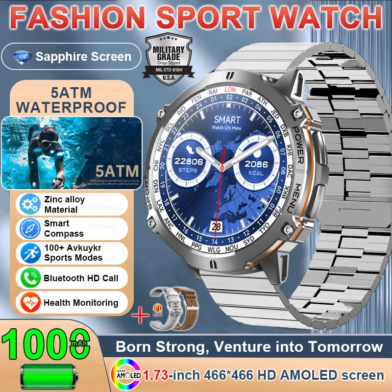 Military TANK X3 1000mAh Battery Men Smart Watch GPS Altimeter 10ATM Waterproof Bluetooth Call Outdoor Sports Adult Smartwatch