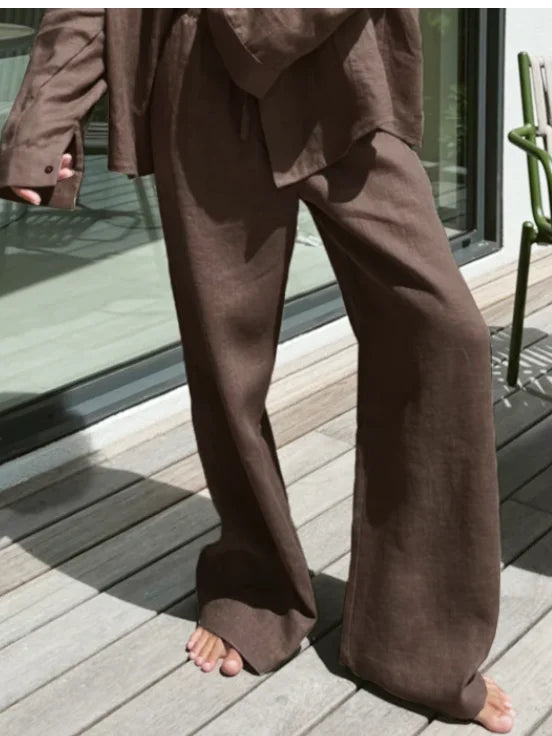 Slack Linen Wide-leg Pants Summer Loose Versatile Drawstring Straight White Casual Trousers Korean Fashion