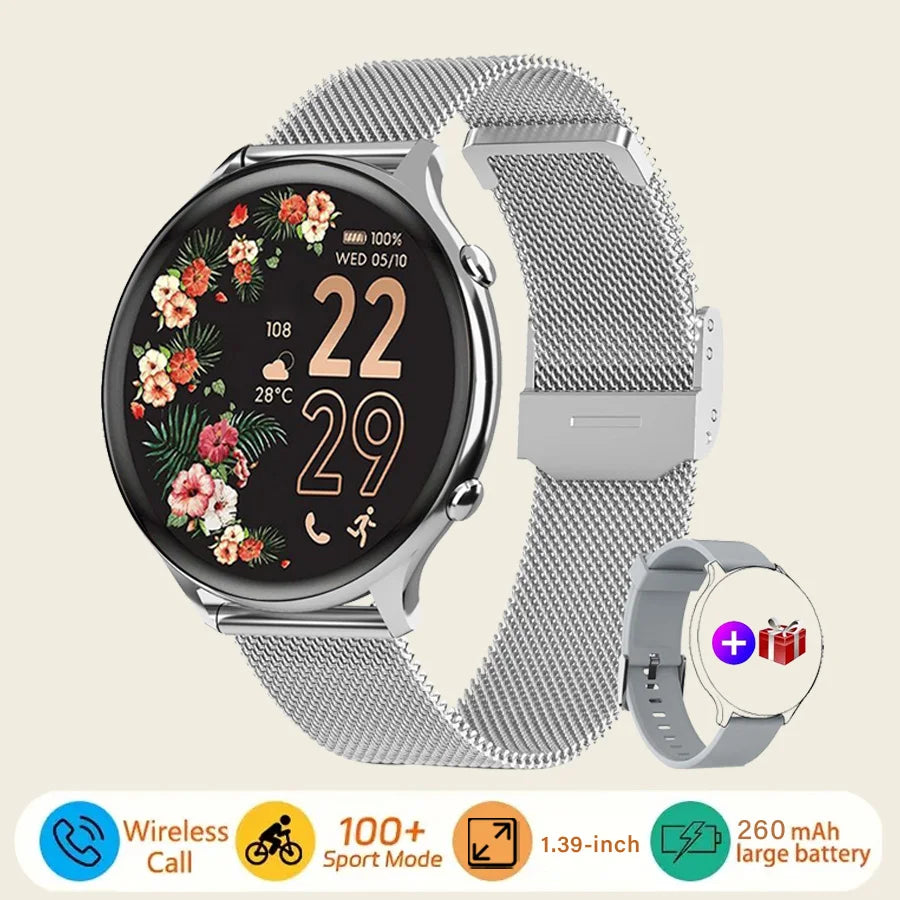 Smart watch for women, always-on display, IP67, fitness tracker with sleep monitoring/menstrual cycle, black gold
