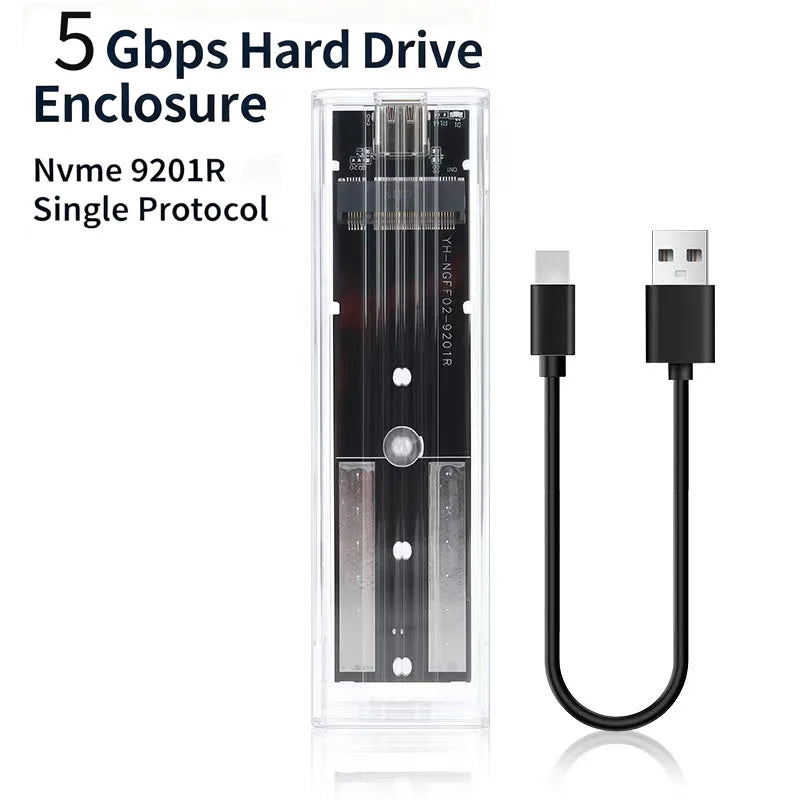 DANJU M.2 Portable Hard Drive NGFF Protocol 10GbpsNVME SSD Transparent outer frame (with data cable included)
