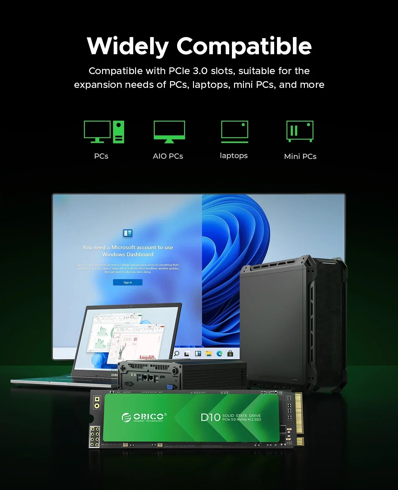 ORICO M.2 NVMe SSD 1TB 2TB PCIe3.0 3500MB/s 2280 PCIe Gen3x4 NVMe Internal Solid State Drive for Laptop/Desktop 3D NAND TLC/QLC