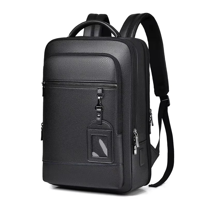 Men's 15.6 inch Laptop Backpack PU Leather Satchel USB Charging Executive Backpack Briefcase Office Travel Business Shoulder Bag