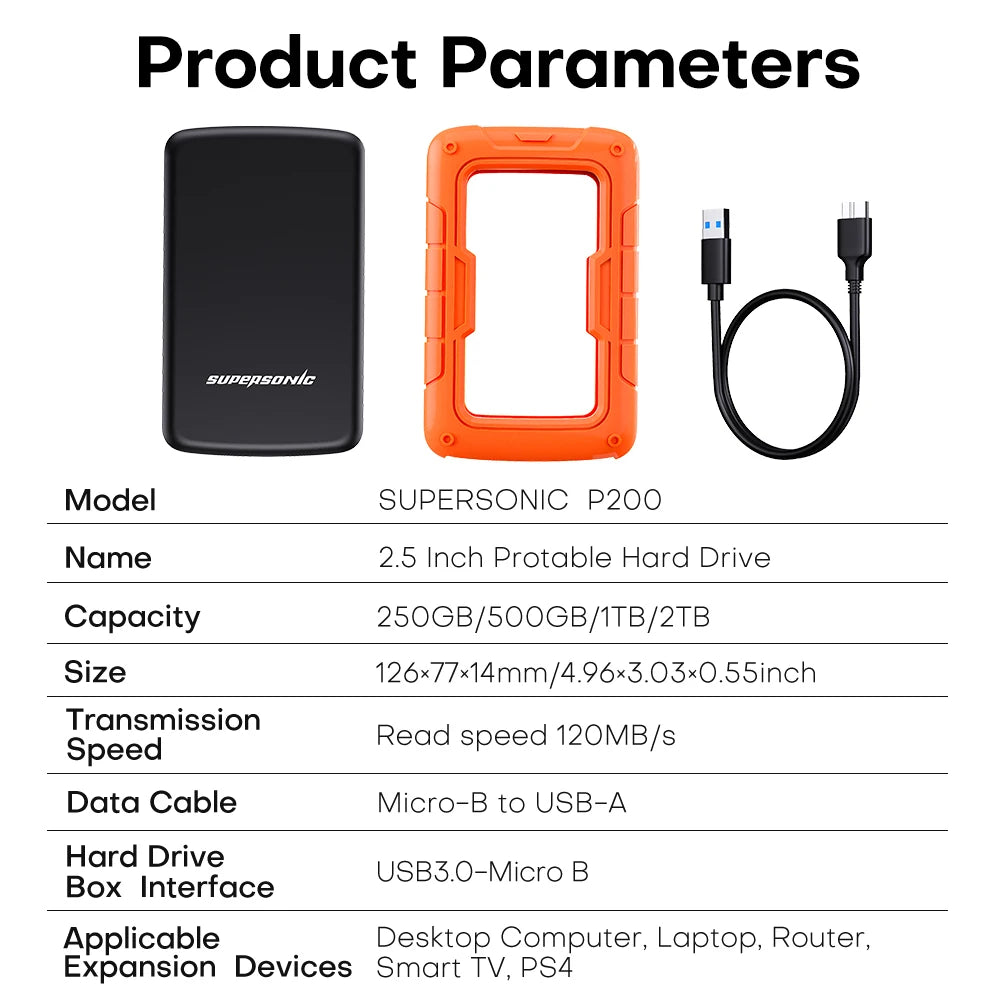 Supersonic Portable Hard Drive PHDD USB 3.0 1TB 500G 2.5 Inch External SSD Hard Disk