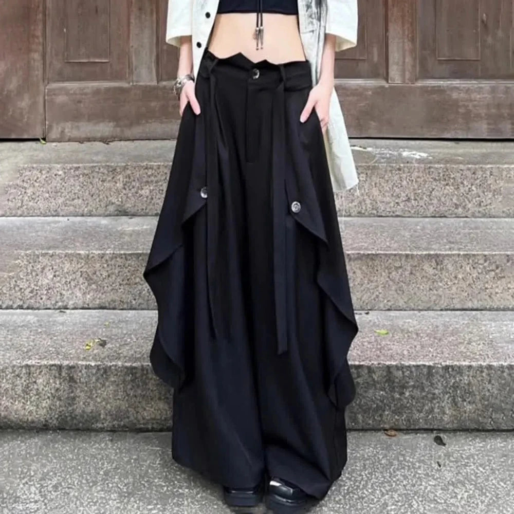 Alt Goth Layered Wide-Leg Pants
