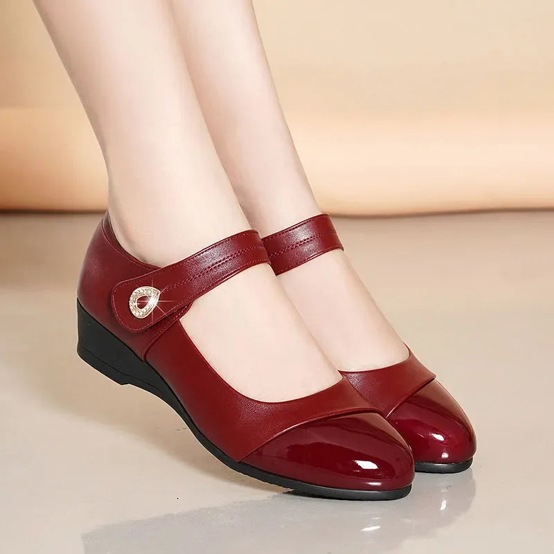 Women's Casual Round Head Chunky Heel Buckle High Heels