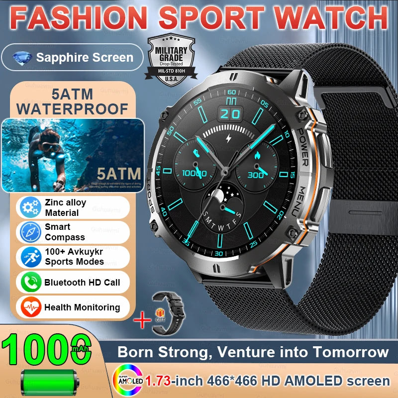 Military TANK X3 1000mAh Battery Men Smart Watch GPS Altimeter 10ATM Waterproof Bluetooth Call Outdoor Sports Adult Smartwatch