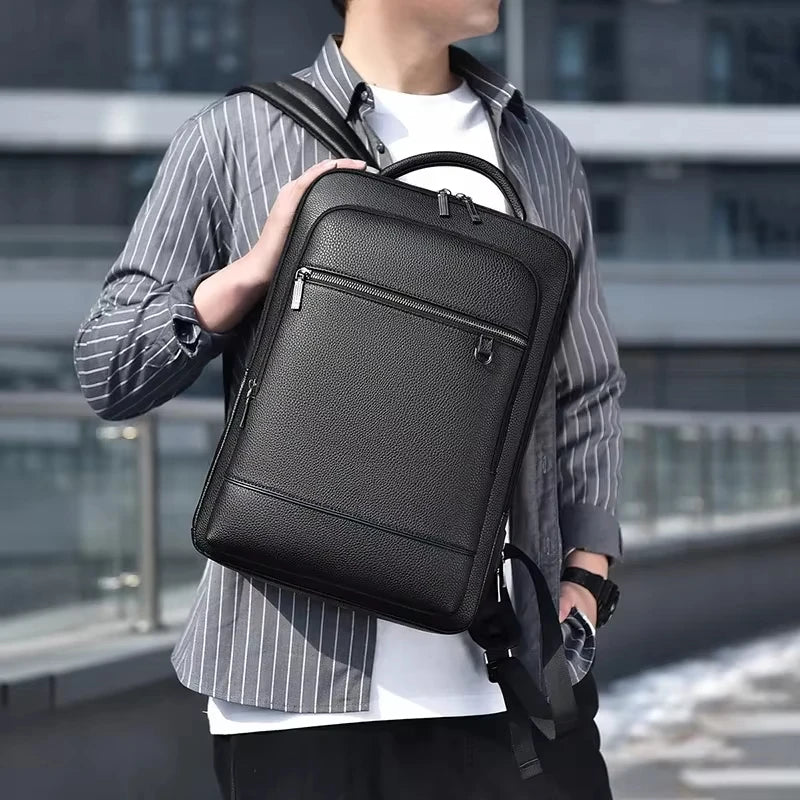 Men's 15.6 inch Laptop Backpack PU Leather Satchel USB Charging Executive Backpack Briefcase Office Travel Business Shoulder Bag