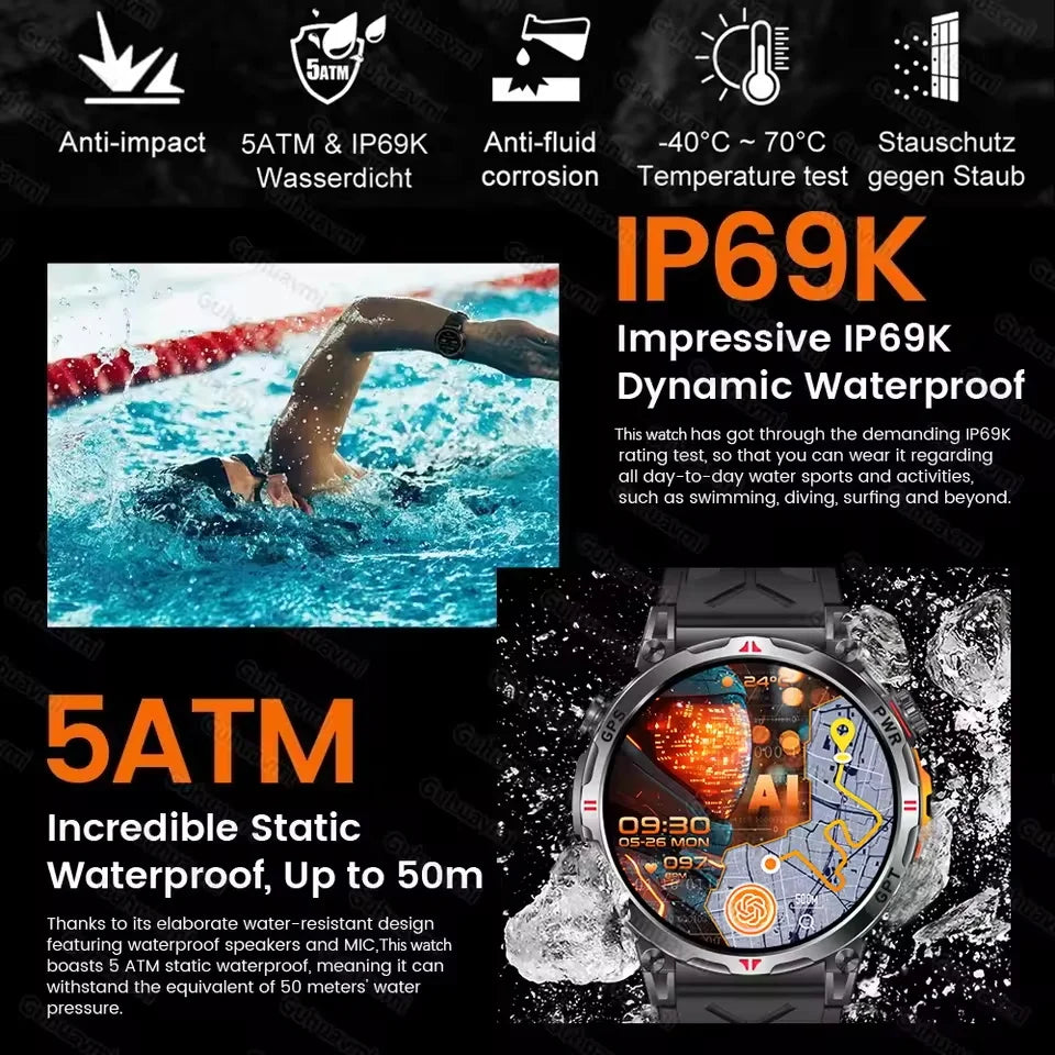 2026 New Military T-Rex 3 Ultra GPS Compass Smart Watch For Outdoor Sports 5ATM Waterproof Heart Rate 650mAh Battery Smart Watch