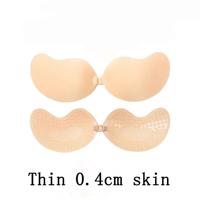 Invisible Push Up Bra – Backless Strapless Self-Adhesive Silicone Bra for Women with Front Closure and Seamless Lift