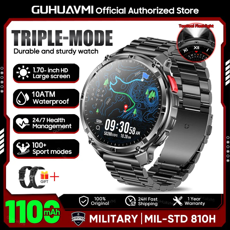 2026 New T-REX3 1100mAh Battery SmartWatch 10ATM Waterproof GPS Bluetooth call 1.7" AMOLED HD Sports Flashlight Smart Watch Men