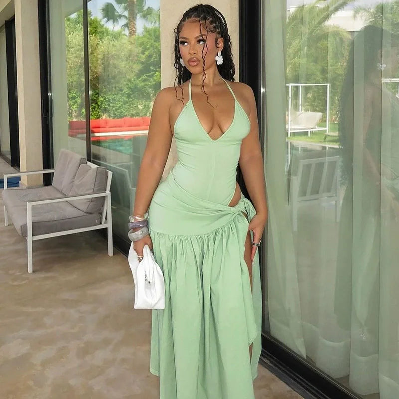 Elegant Women's Set Sleeveless Strap Bodysuit +Long Skirts Set Tracksuit Sexy Tie Up Two 2 Piece Set Outfits