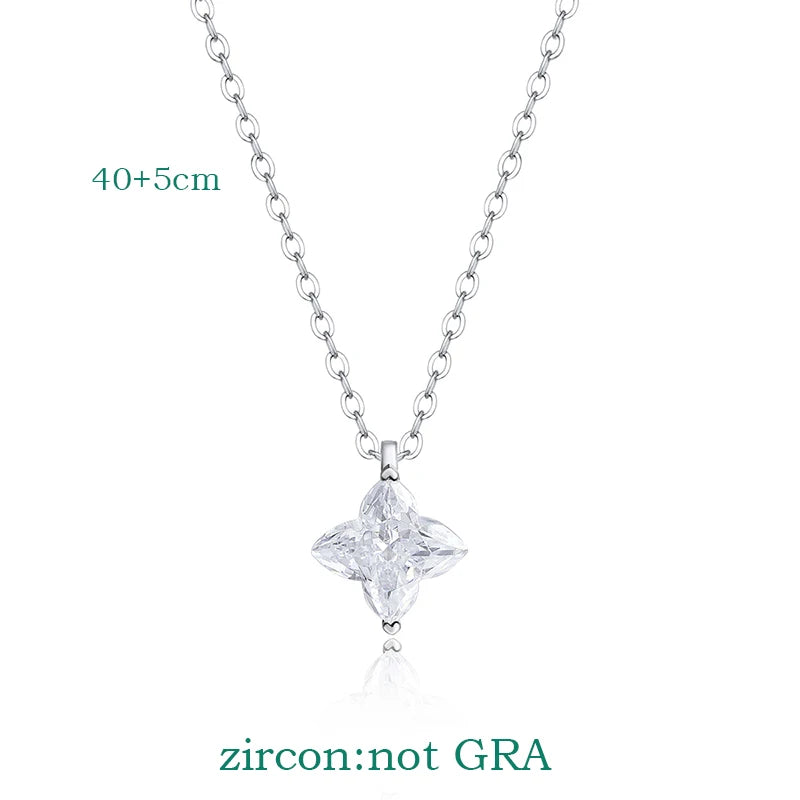 Classic Four Claws Moissanite Necklace - Certified, D-Color, VVS1, Sterling Silver 925 Chain