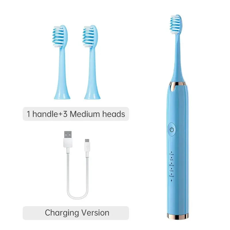 Sonic Whitening Toothbrush | USB Rechargeable, Waterproof Electronic with 4x Brush Heads
