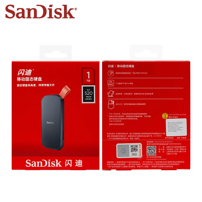 SanDisk External Solid State Drive E30 1TB 2TB USB 3.2 Portable SSD Hard Drive