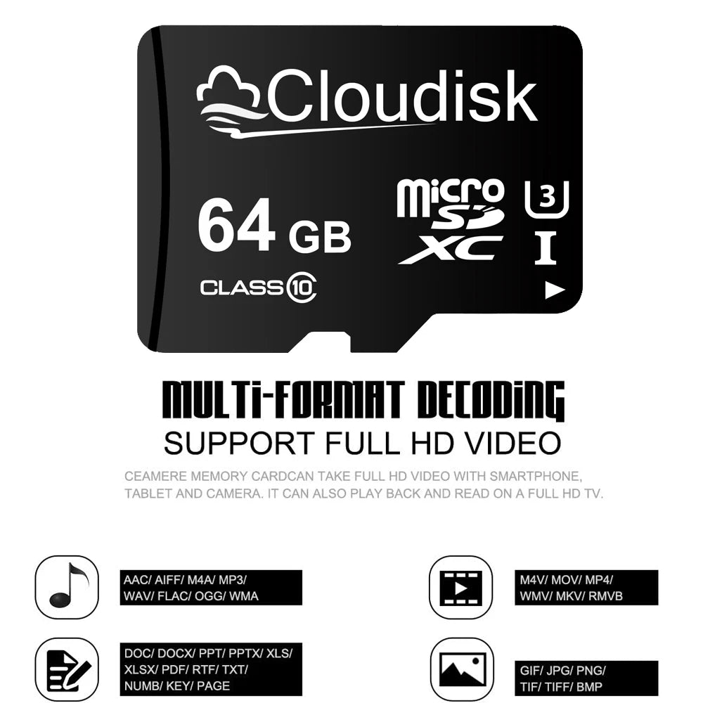 Cloudisk Memory Card 8GB 4GB 2GB 1GB Micro SD Cards 128GB 64GB 32GB SDXC U3 V30 C10 16GB For Phone Tablet Monitor Camera