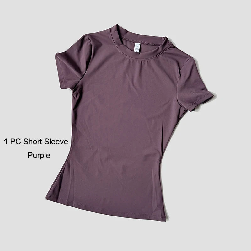 Women's Sports Set Seamless Knitted Short Sleeve