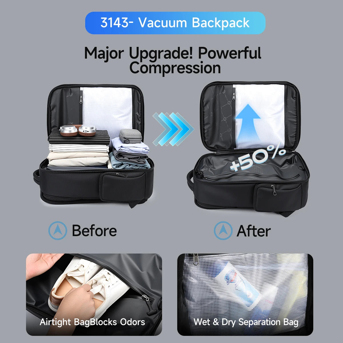 Tigernu Men Backpacks Vacuum Compression Backpacks 14 15.6 17.3'' Laptop Backpack For Men School Backpack Male Travel Backpacks