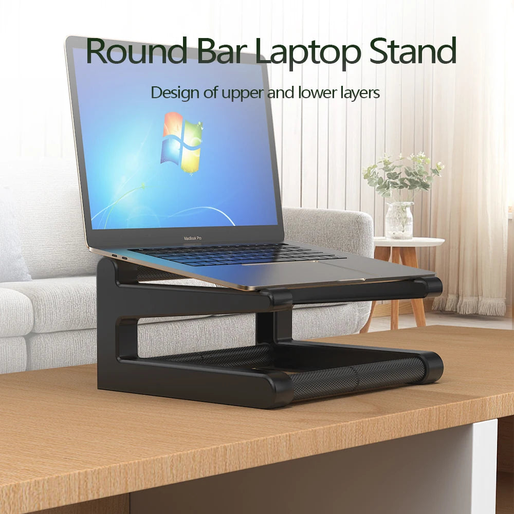 Ergonomic height-adjustable round-pole double-layer laptop stand with keyboard standsuitable for MacBook, Pc, tablet - sturdy