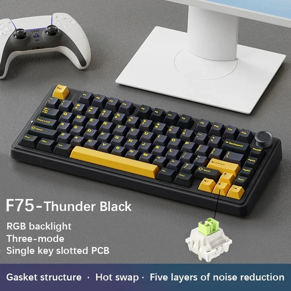 AULA F75 2.4G Wireless/Bluetooth/Wired Gaming Mechanical Keyboard RGB Customized 75% Layout OEM Profile Gasket PC Game Keyboard