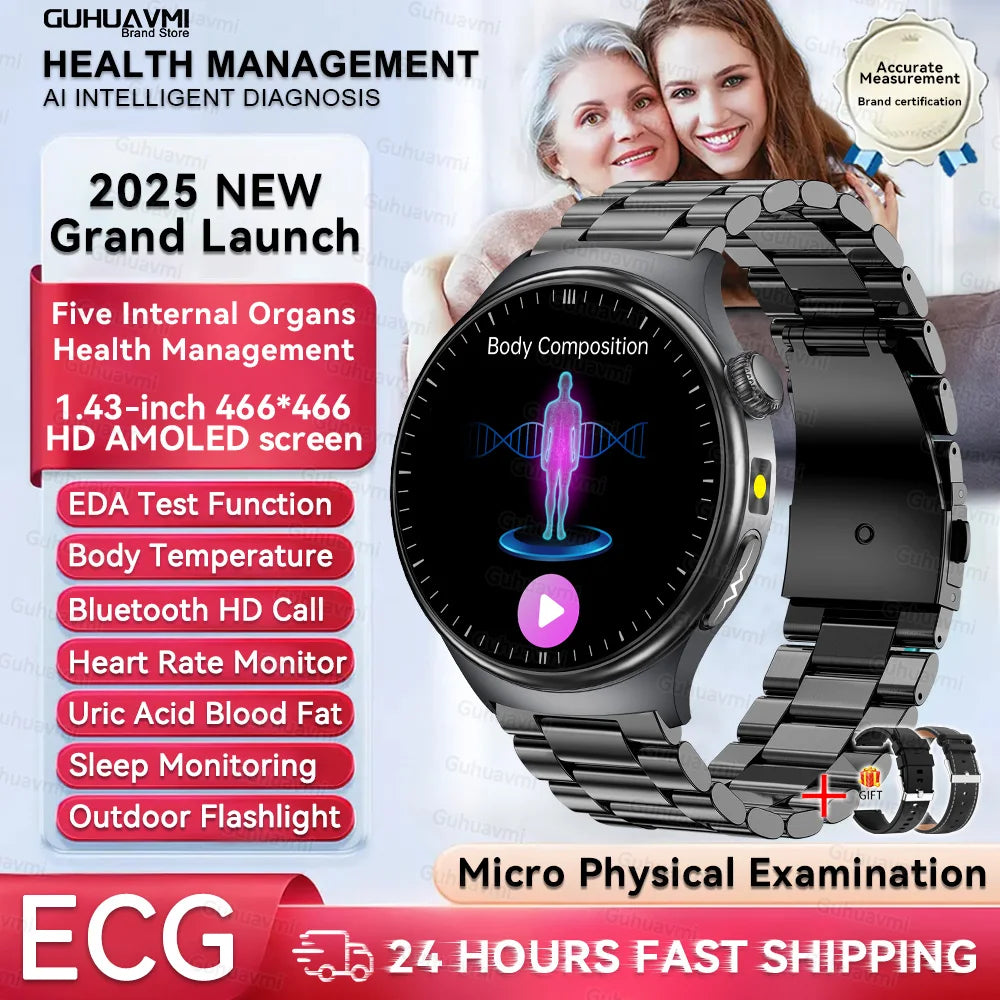New Upgraded Health Monitoring Uric Acid Blood Pressure Blood Oxygen Heart Health Check Smart Watch ECG smart watches Man 2025