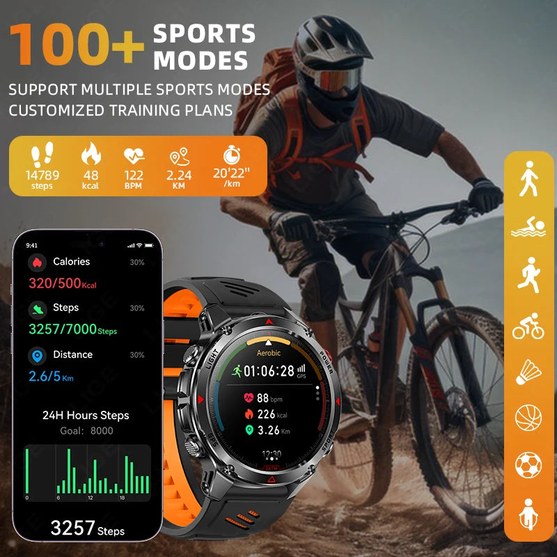 LIGE 2025 New Professional GPS Track Sports Smartwatch Outdoor RIDE Run Compass Altimeter 3ATM Fitness Bracelets 540mAh Watches