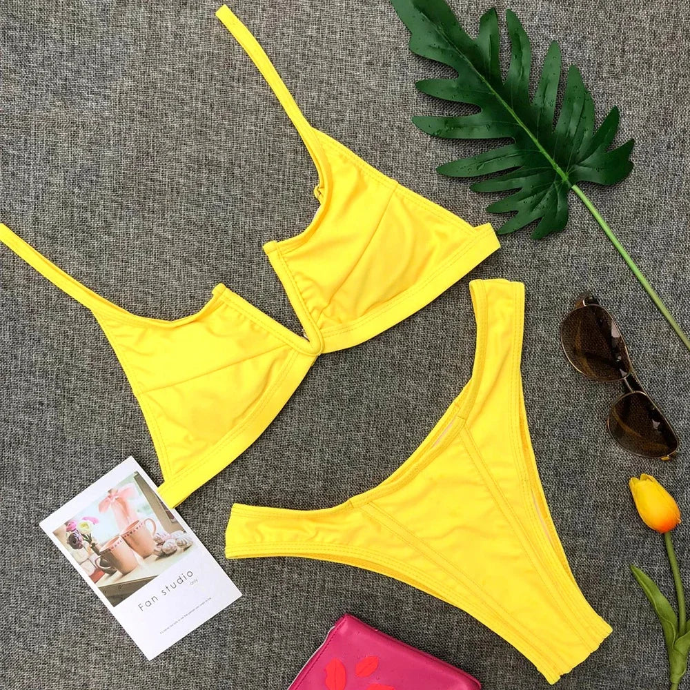 Splicing Denim V Shaped Thong Bikini Women Swimsuit Female Swimwear Two Pieces Bikini Set Bather Push Up Bathing Suit Swim Lady