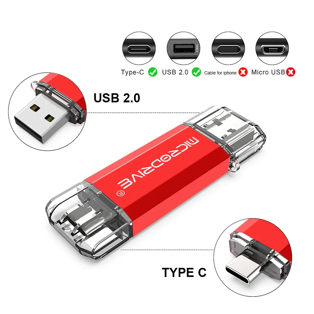 MicroDrive 2-in-1 Type-C OTG USB 2.0 Flash Drive 16GB/32GB/64GB/128GB