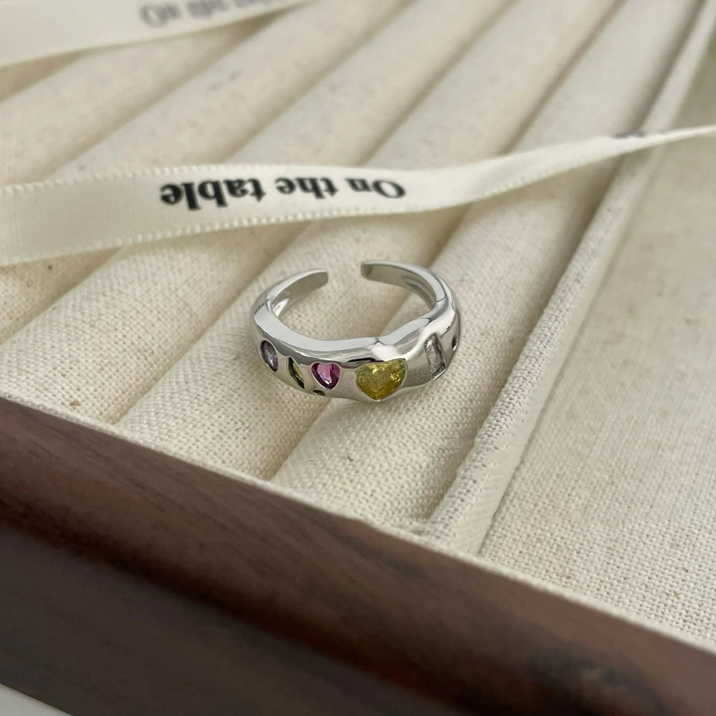 Small Colored Love Zircon Ring