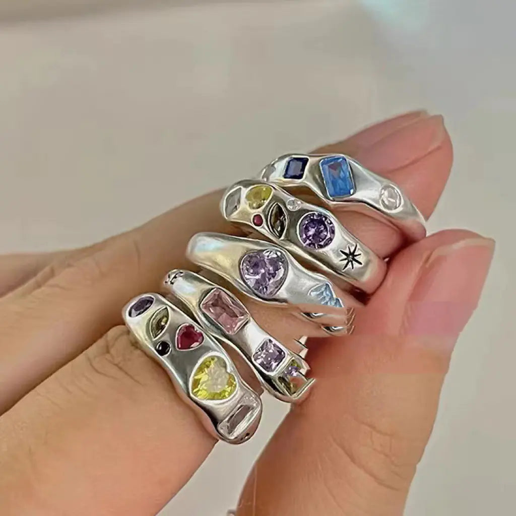 Small Colored Love Zircon Ring