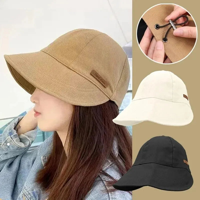 Women's Foldable Wide-Brim Sunhat - UV Protection Cotton Beach Bucket Hat