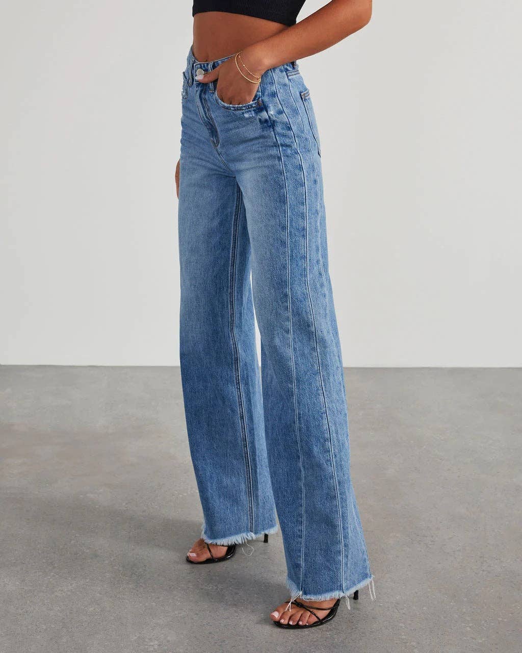 Wide Leg Denim with Frayed Bottom