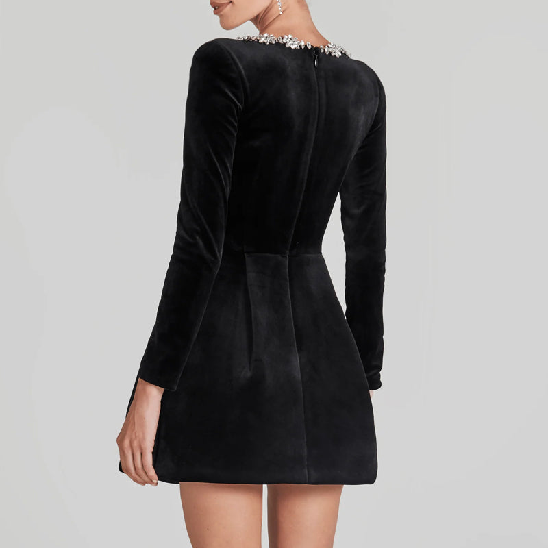 Women’s Long Sleeve Mini Dress with Embellished Neckline