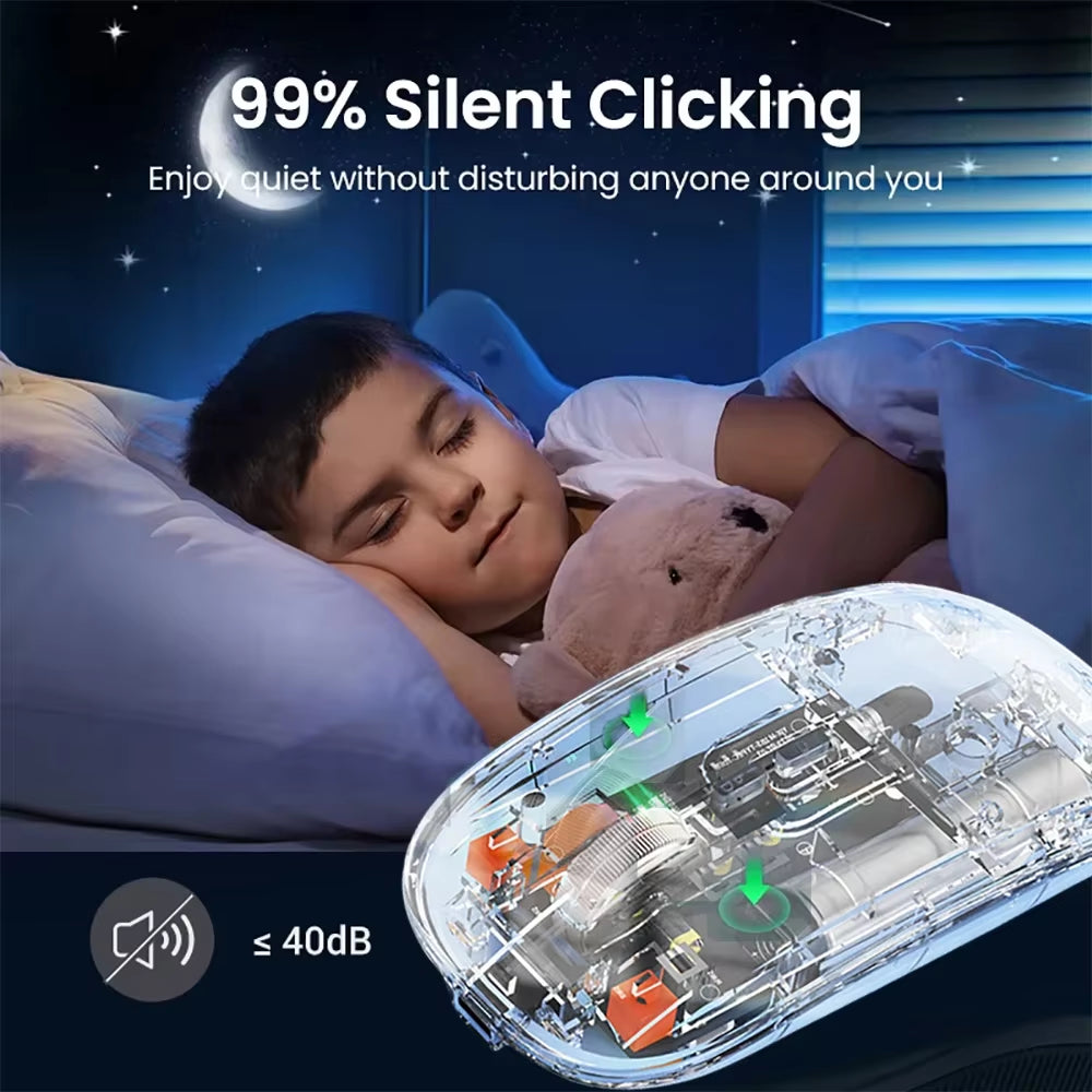 Dual Bluetooth 5.0 Mouse 2.4G Wireless Mouse Transparent 2400DPI Gaming Mouse 500Mah Rechargeable Silent Mouse for Laptop Tablet