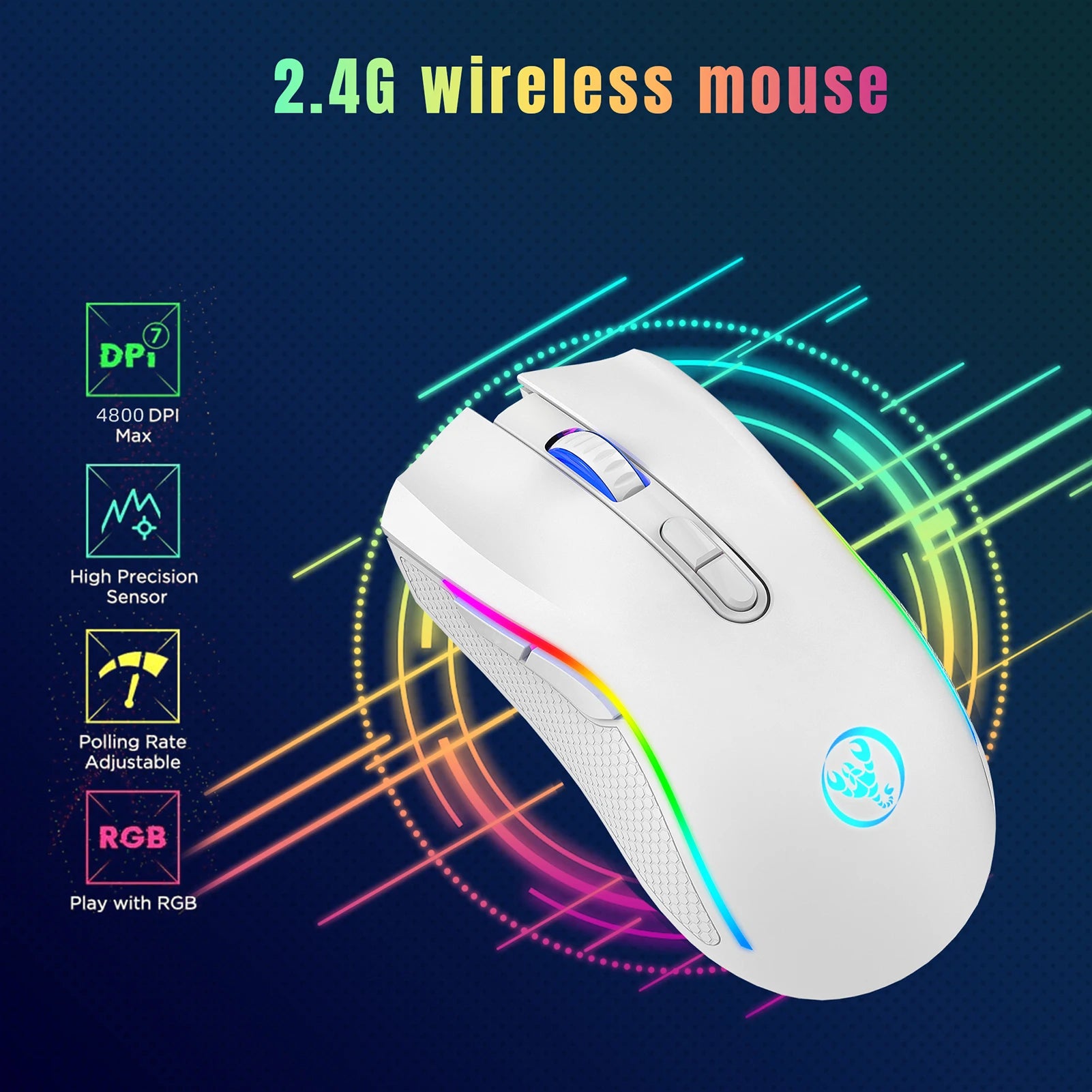 T69 2.4G Wireless Mechanical Mouse RGB Gaming Mouse Ergonomic 7 Programmable Buttons 4800DPI Mouse for Office Gamer