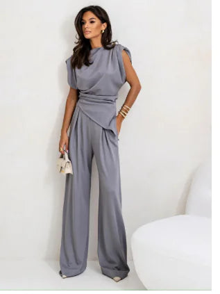 Elegante conjunto de dos piezas de verano para mujer con pantalones anchos