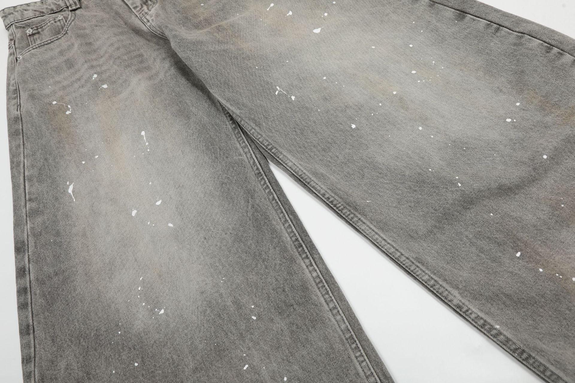 Grunge Paint-Splatter Wide-Leg Denim Pants
