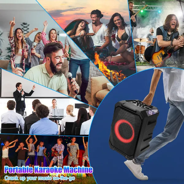 Portable Wireless Party Speaker With LED Light & 2 Wireless Mics - Remote Control