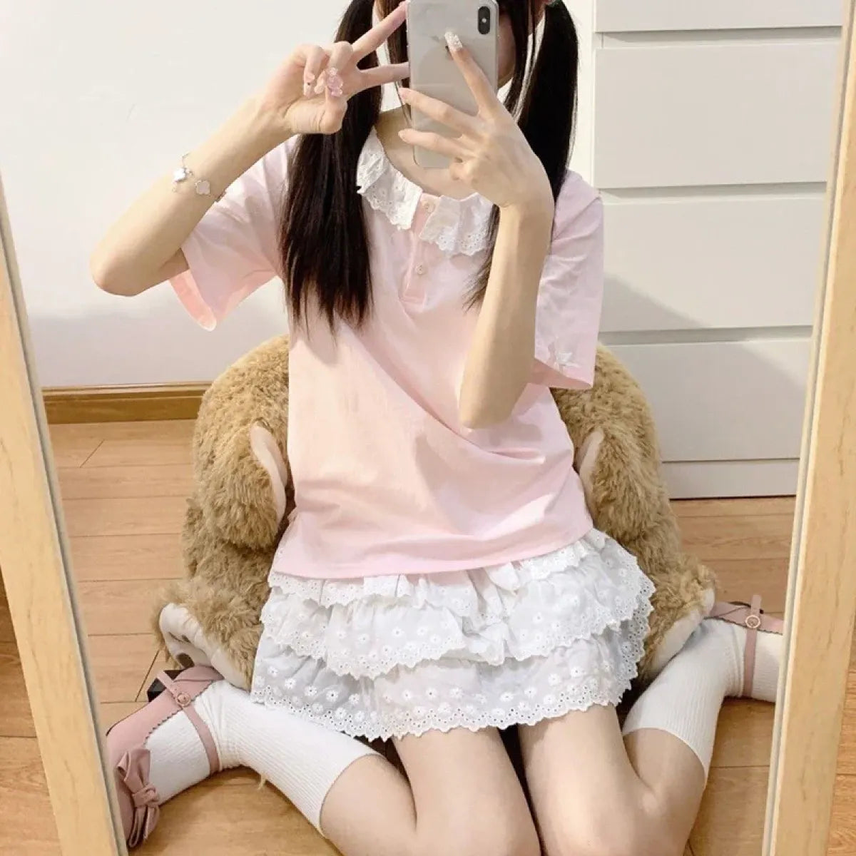 Lace Ruffle Mini Skirt – Kawaii Sweet Lolita Bow Detail