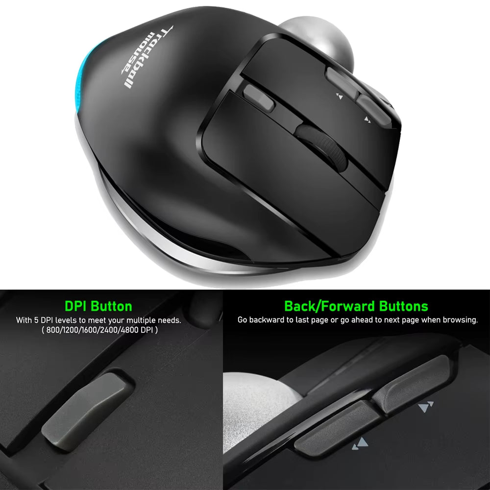 F33/F26C/F35B Trackball Mouse/ Bluetooth Ergonomic Mouse 2.4G Wireless Rechargeable Rollerball Mice for PC Office Drawing