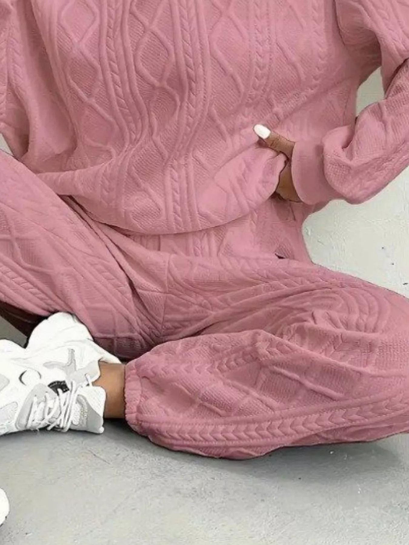 Texture Round Neck Top and Pants Set