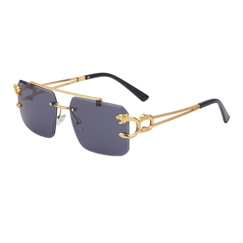 Fashion Metal Leopard Rimless Sunglasses - Stylish Gradient Ocean Film Shades UV400