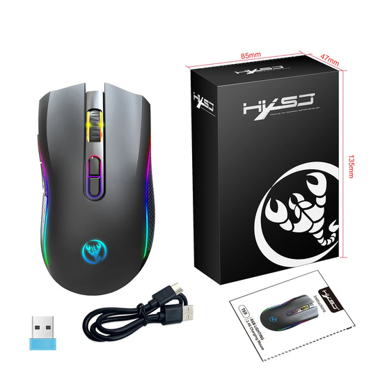 T69 2.4G Wireless Mechanical Mouse RGB Gaming Mouse Ergonomic 7 Programmable Buttons 4800DPI Mouse for Office Gamer