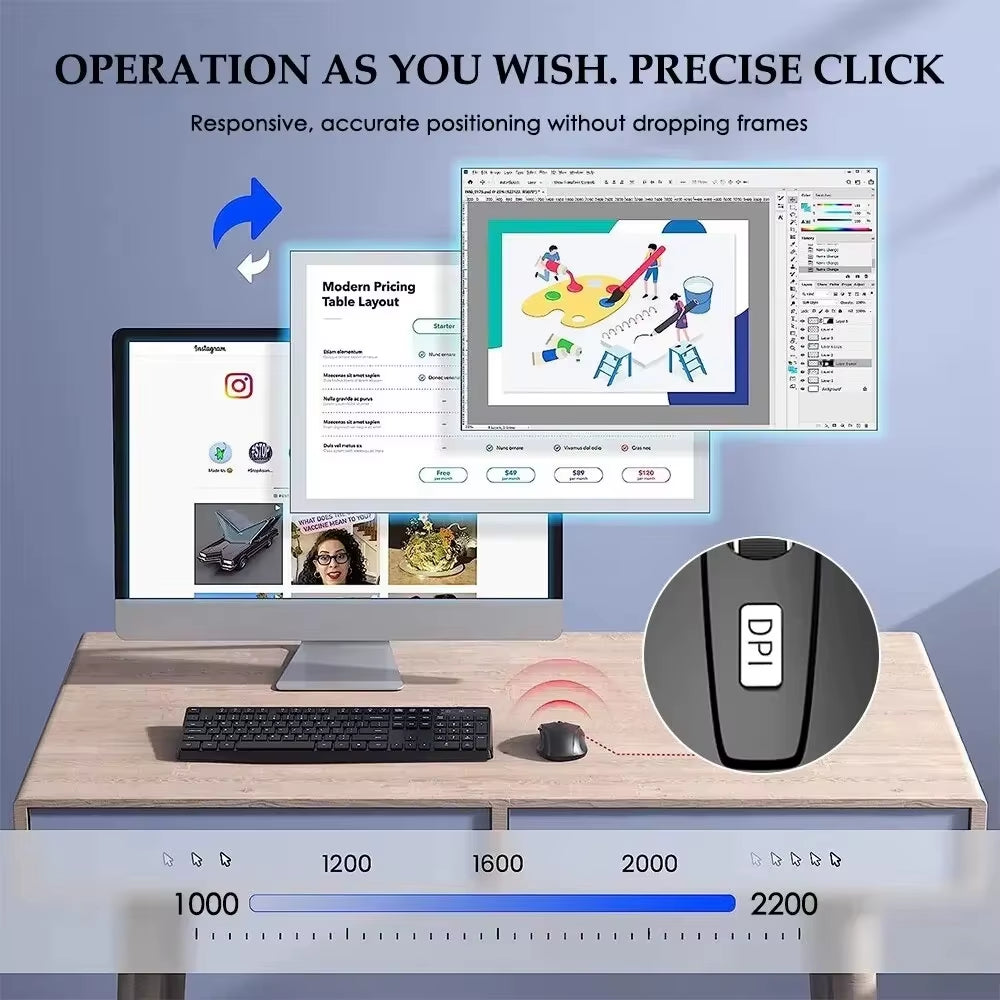 2.4G Wireless Mouse Bluetooth Mouse Ergonomic 800/1200/1600DPI 6 Mute Buttons Mouse for Macbook Tablet Laptops Computer PC