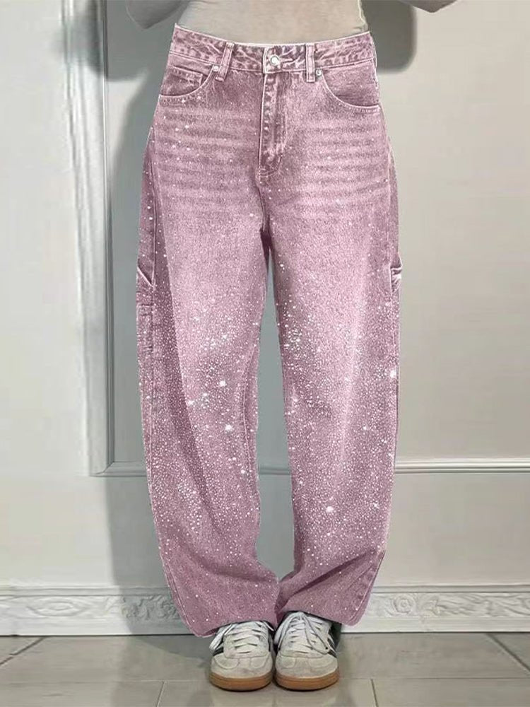 Crystal-Embellished Wide Leg Jeans – 90s Revival Denim