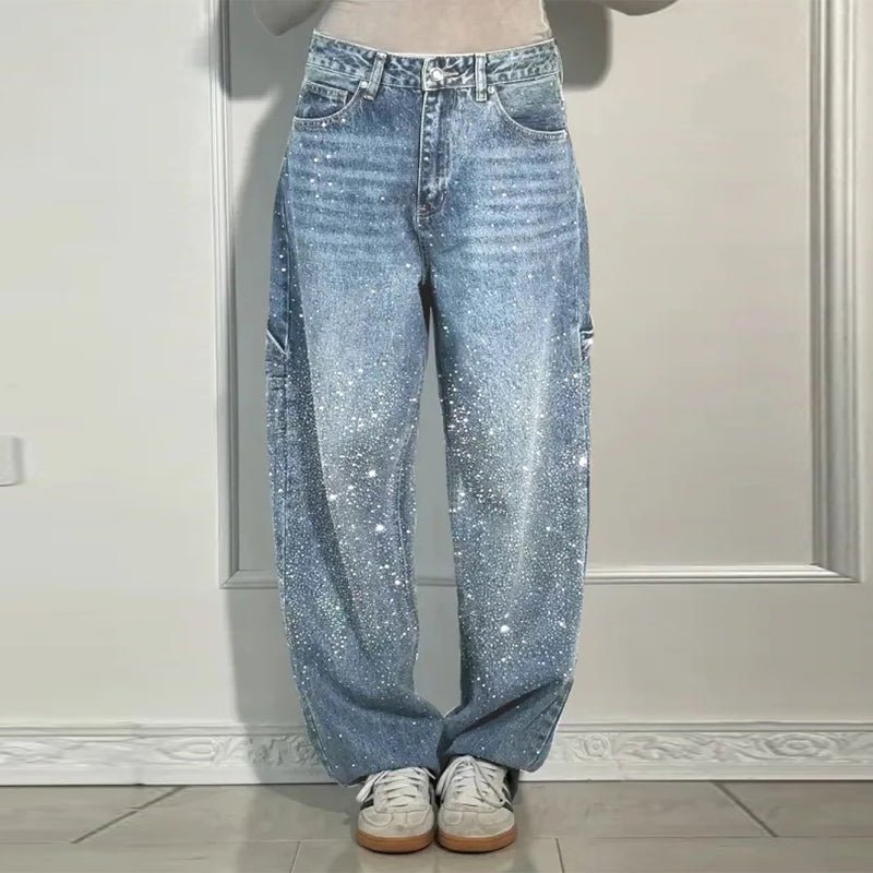 Crystal-Embellished Wide Leg Jeans – 90s Revival Denim