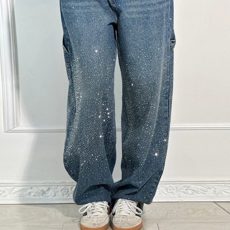 Crystal-Embellished Wide Leg Jeans – 90s Revival Denim