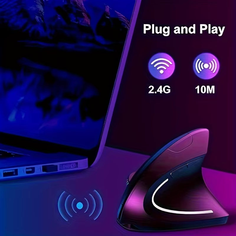 Ergonomic Wireless Mouse, Vertical Mouse 6 Buttons, Right Handed Lateral Mouse, Non-Rechargeable Mouse for PC Laptop (Battery ）